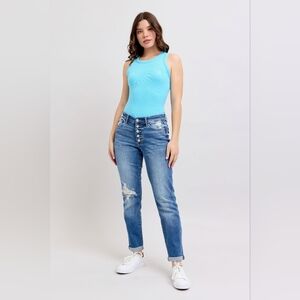 Judy Blue Medium Blue Distressed Boyfriend Jeans